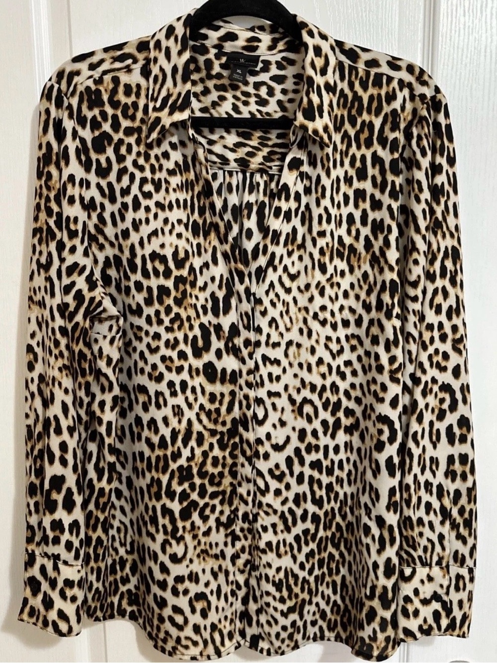 Worthington Leopard Print Button-Down Blouse in Cream, Brown & Black